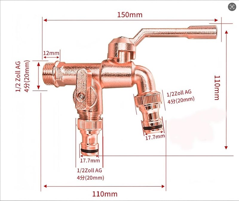 برجوندي جميع النحاس مضاد للتجمد صنبور خارجي مدخل واحد مخرجين سقي الحديقة - Image 3