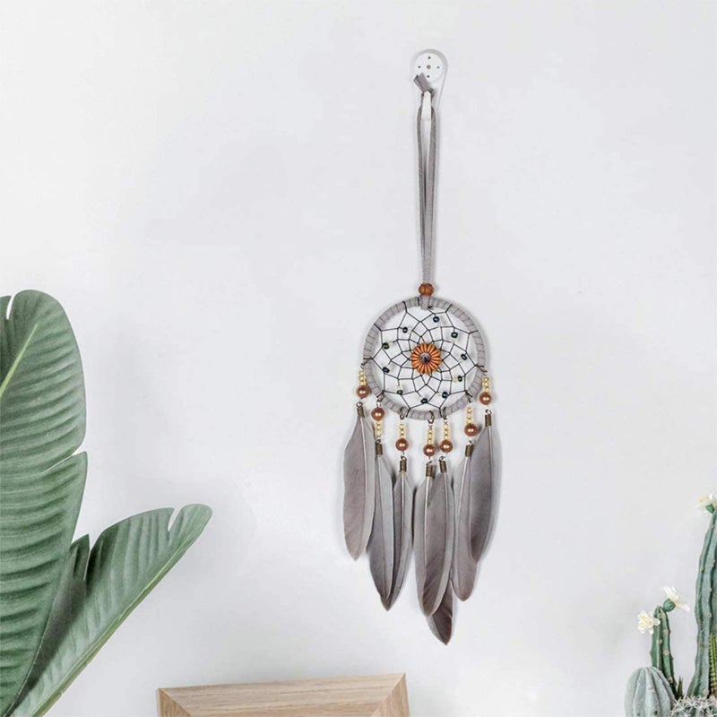 SPANICE Feather Dream Catcher Car Interior Rearview Pendant, Feather Dream Catchers Wall Hanging Decorations(Style 1 - Grey) - Image 3