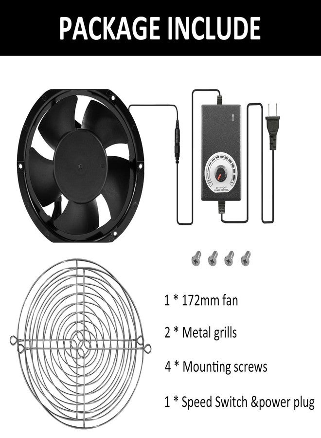 PANO-MOUNTS 172mm 6.77inch 3500RPM 180CFM Dual Ball Bearing Adjustable Speed Exhaust Ventilation Fan for Window, Garage,Basement and DIY Exhaust Cooling Projects - Image 2