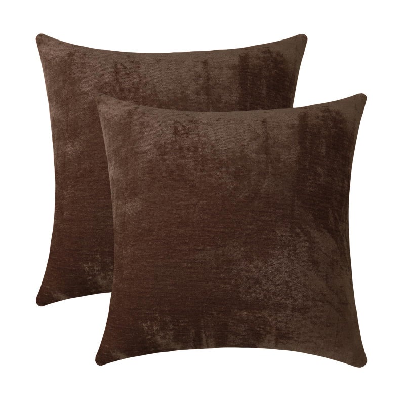 Jeneoo Coffee Brown Decorative Throw Pillow Covers Soft Chenille Comfy Solid Couch Cushion Case Decor Set of 2 18 x 18 Inches