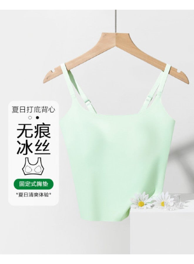 Red Bean Padded Strappy Undershirt For Women, Seamless Sleeveless Top With Built-In Bra, Lightweight And Suitable For Outer Wear - Image 1