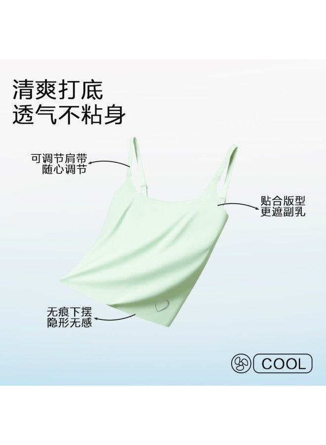 Red Bean Padded Strappy Undershirt For Women, Seamless Sleeveless Top With Built-In Bra, Lightweight And Suitable For Outer Wear - Image 3