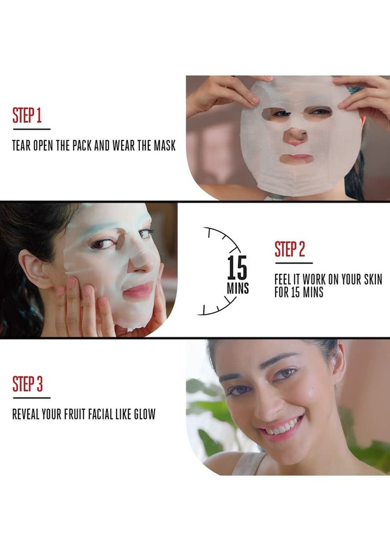 Blush & Glow Sheet Mask Pack of 5 Fruit Facial Like Glow 25 ml