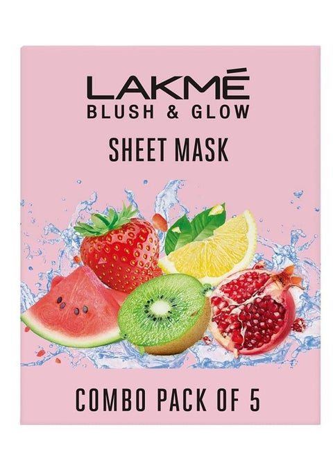 Blush & Glow Sheet Mask Pack of 5 Fruit Facial Like Glow 25 ml