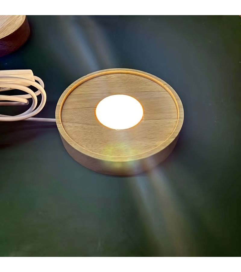 قاعدة مصباح ليلي خشبي LED يغير اللون تلقائياً، قطر 3.94 بوصة، زينة مكتب أحواض السمك - Image 5