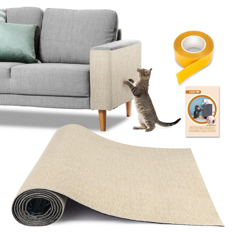 COCTN Cat Scratch Couch Furniture Protector, 90" x 16" Trimmable Anti-Scratch Couch Protector from Cat Claws with Double Self-Adhesive Carpet, Great for Sofa & Indoor Wooden Furniture (Off White) - Image 1