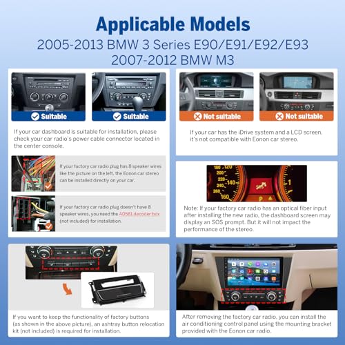 Eonon E90X6S 6+64GB Car Stereo for BMW 3 Series 2005-2011(E90/E91/E92/E93), Android 13 Wireless CarPlay & Android Auto, 9 Inch Head Unit, HDMI/SWC/4G LTE/Bluetooth/WiFi - (E90A12S Upgrade) - Image 2