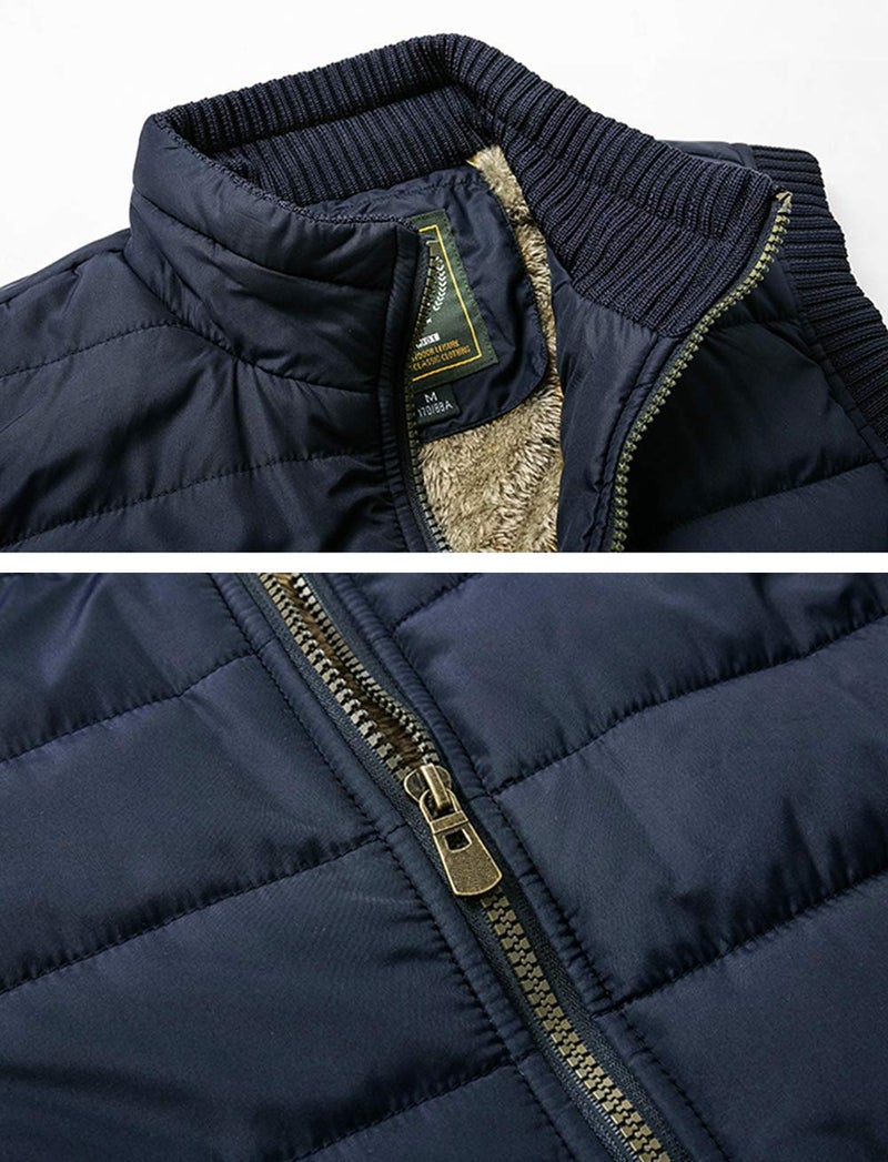 Vcansion Men's Outdoor Casual Stand Collar Thicken Qulited Fleece Jacket Vest Padded Lightweight Down Cotton Vest Coat Black US M - Image 4