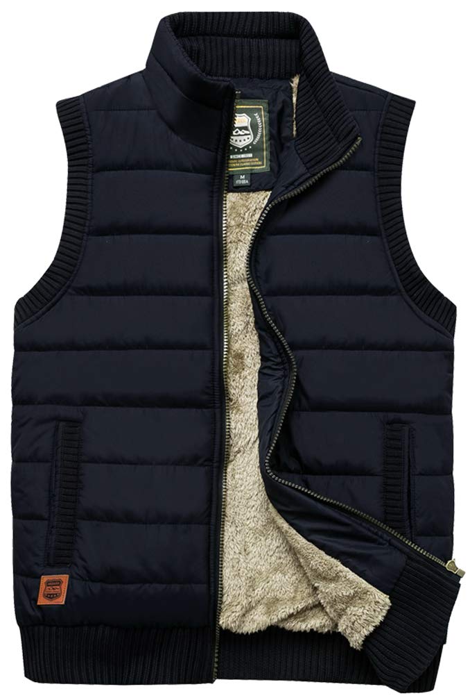 Vcansion Men's Outdoor Casual Stand Collar Thicken Qulited Fleece Jacket Vest Padded Lightweight Down Cotton Vest Coat Black US M - Image 1