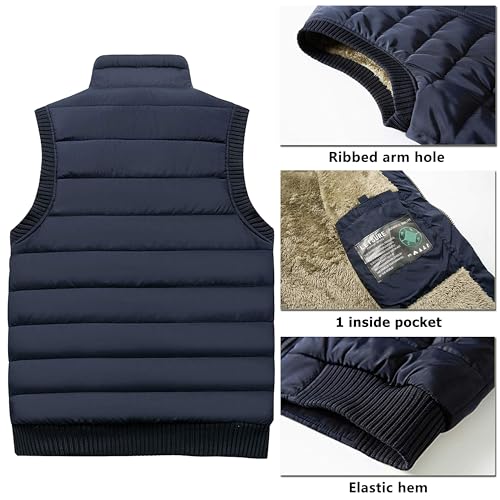 Vcansion Men's Outdoor Casual Stand Collar Thicken Qulited Fleece Jacket Vest Padded Lightweight Down Cotton Vest Coat Black US M - Image 3