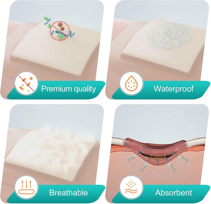 Dimora Silicone Foam Dressing with Border Adhesive 6x6 Waterproof Wound Dressing Bandage for Wound Care 20 Pack - Image 4