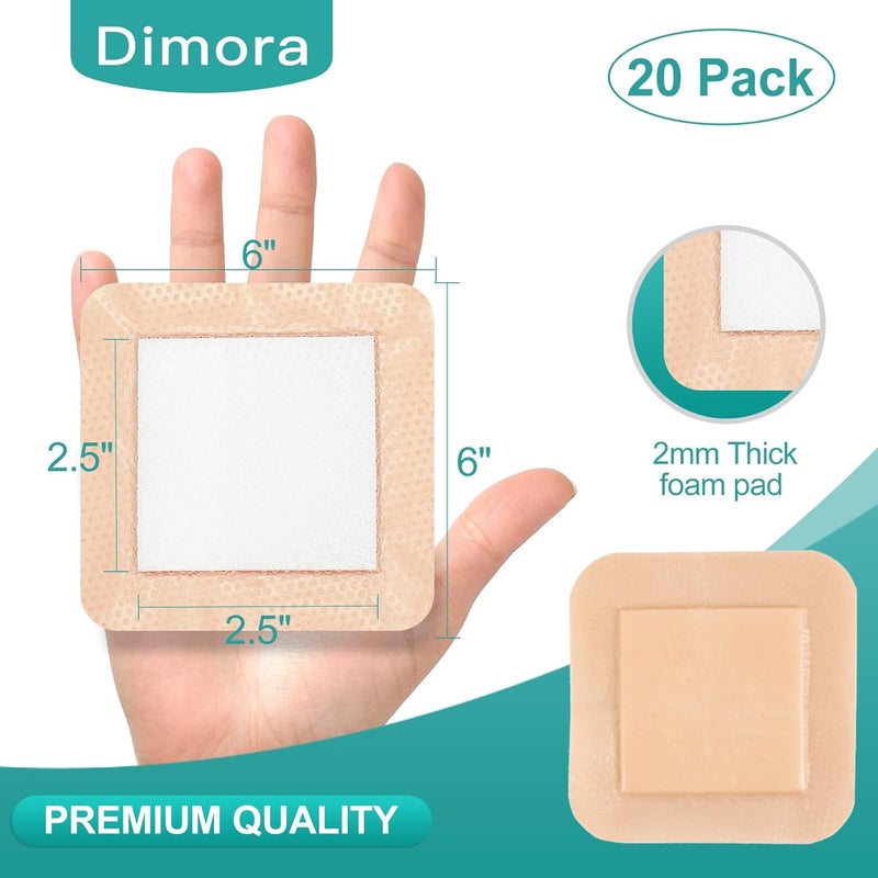 Dimora Silicone Foam Dressing with Border Adhesive 6x6 Waterproof Wound Dressing Bandage for Wound Care 20 Pack - Image 2
