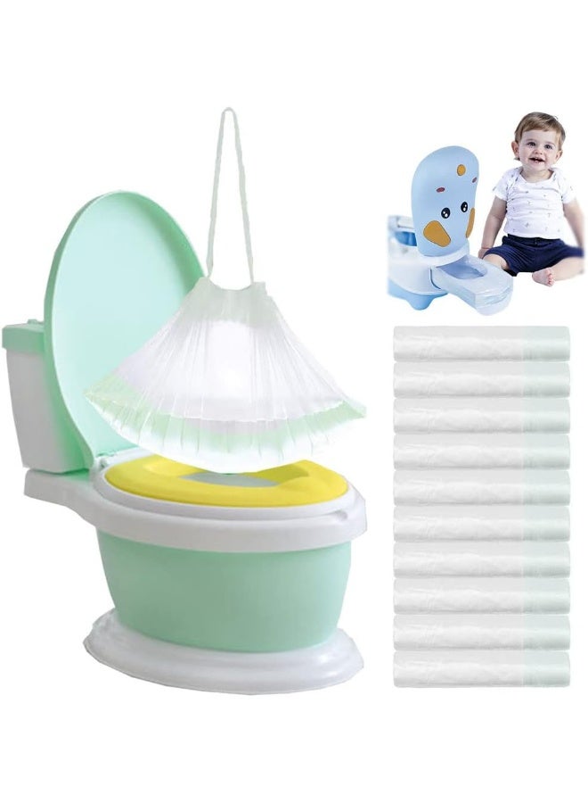Anyumocz 100 Pack Potty Chair Liners Disposable, Drawstring Training Toilet Seat Liner Bags Cleaning Bag for Kids Toddlers Outdoors Travel - Image 1