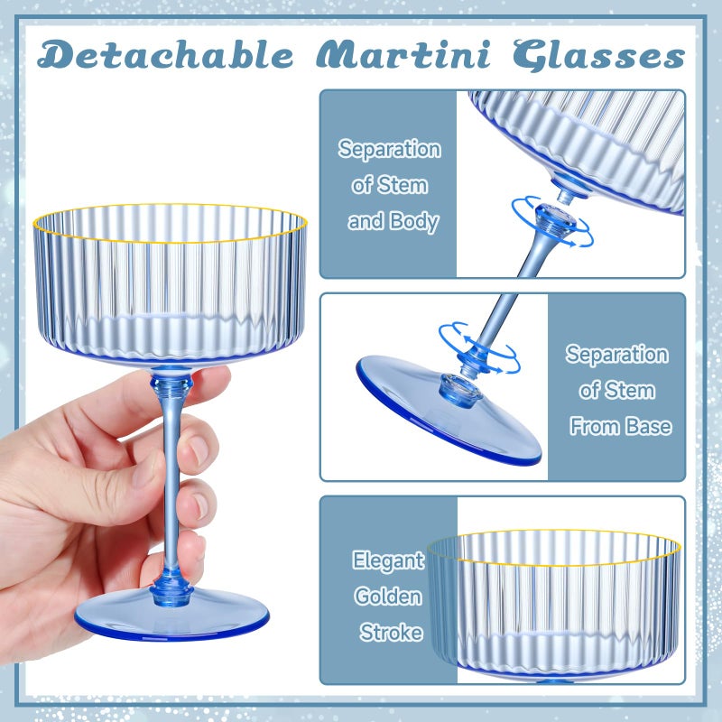 XUWAIDSGN 12 Pcs Champagne Martini Glasses 9 Oz with Gilded Removable Gold Rim Coupe Glasses Pink Martini Glasses Plastic Mimosa Vintage Coupe Glasses Set For Wedding Anniversary (12, Clear Blue) - Image 3