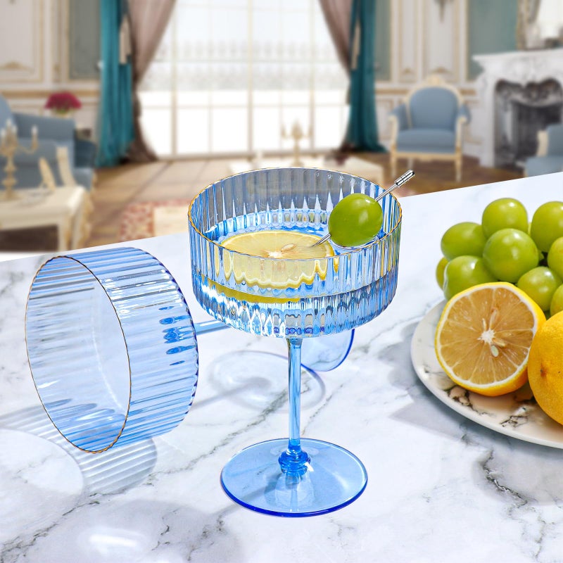 XUWAIDSGN 12 Pcs Champagne Martini Glasses 9 Oz with Gilded Removable Gold Rim Coupe Glasses Pink Martini Glasses Plastic Mimosa Vintage Coupe Glasses Set For Wedding Anniversary (12, Clear Blue) - Image 4