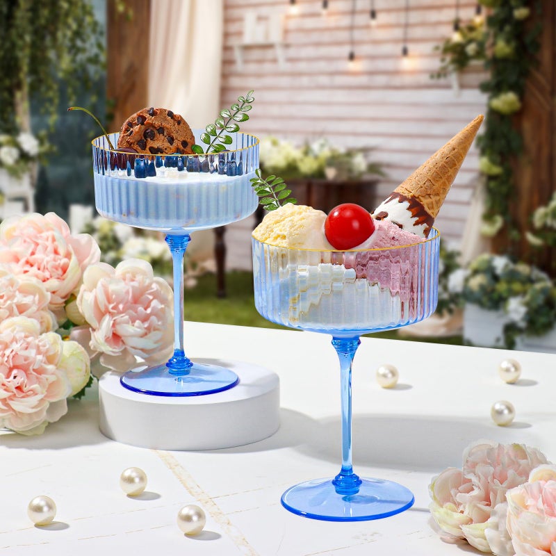 XUWAIDSGN 12 Pcs Champagne Martini Glasses 9 Oz with Gilded Removable Gold Rim Coupe Glasses Pink Martini Glasses Plastic Mimosa Vintage Coupe Glasses Set For Wedding Anniversary (12, Clear Blue) - Image 5