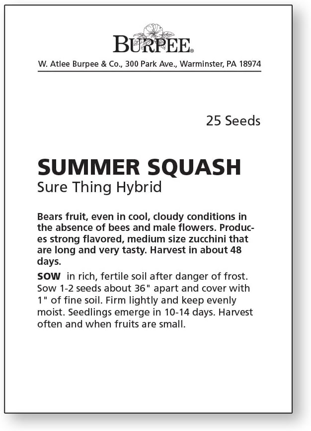 Burpee Sure Thing Zucchini Summer Squash Seeds 25 seeds - Image 2