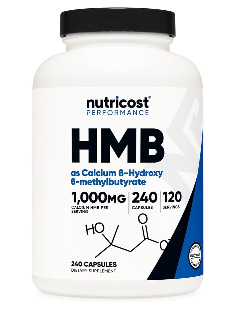 نيوتريكوسـت HMB بيتا هيدروكسي بيتا ميثيل بيوتيرات 1000 ملجم 240 كبسولة، 120 حصة، خالٍ من الغلوتين وغير معدل وراثيًا