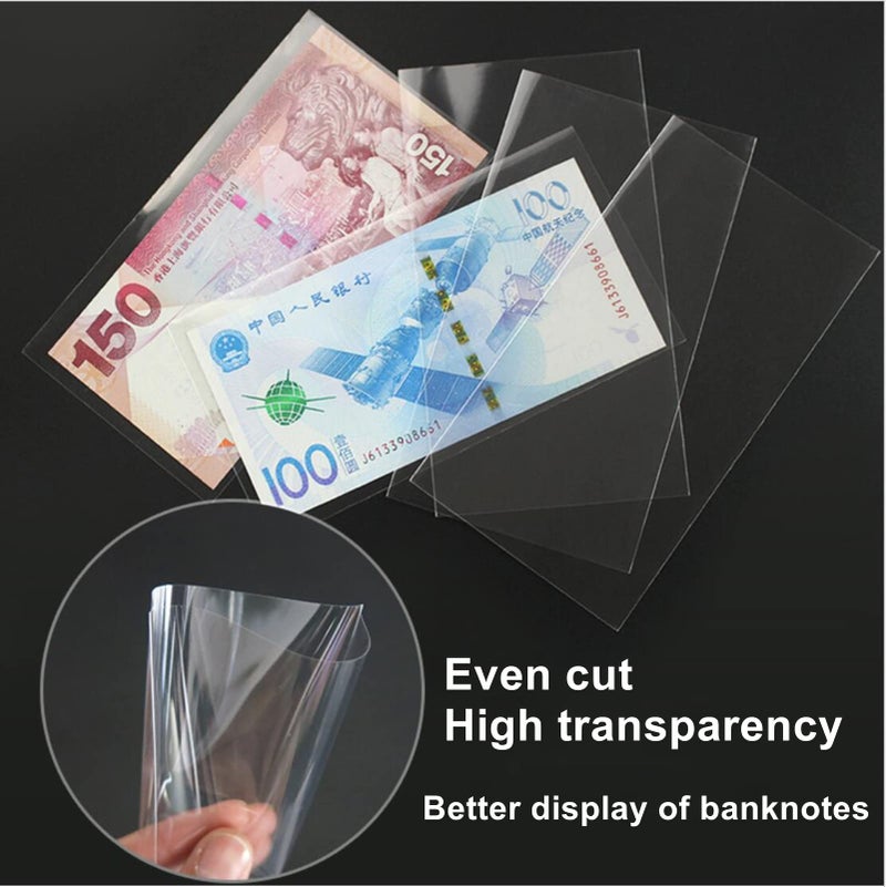 MUDOR Dollar Bill Holder with Storage Case, MUDOR PP Material 100 Pieces Clear Paper Money Currency Collection Sleeves Protector Bag, Banknotes Protector Slab Holder - Image 3