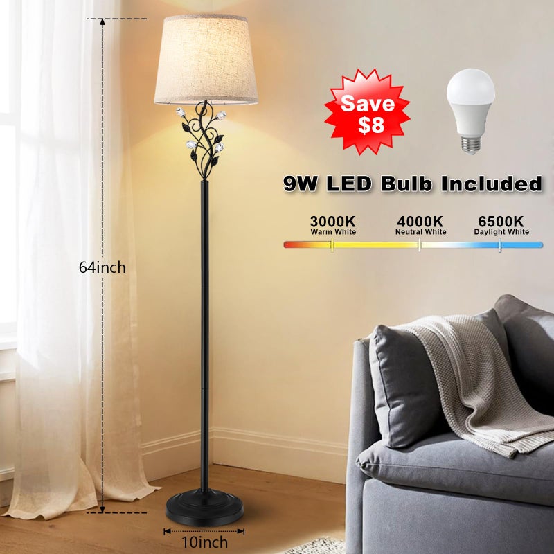 Sheetea Sheeta 65â€™â€™ Floor Lamps for Living Room with 3 Color Temperatures LED Bulb, Standing Lamp Tall Farmhouse Floor Lamp with Rustic Leaf Design, Tall Lamps for Living Room Bedroom Office Reading, Black - Image 3