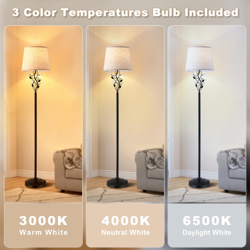 Sheetea Sheeta 65â€™â€™ Floor Lamps for Living Room with 3 Color Temperatures LED Bulb, Standing Lamp Tall Farmhouse Floor Lamp with Rustic Leaf Design, Tall Lamps for Living Room Bedroom Office Reading, Black - Image 4