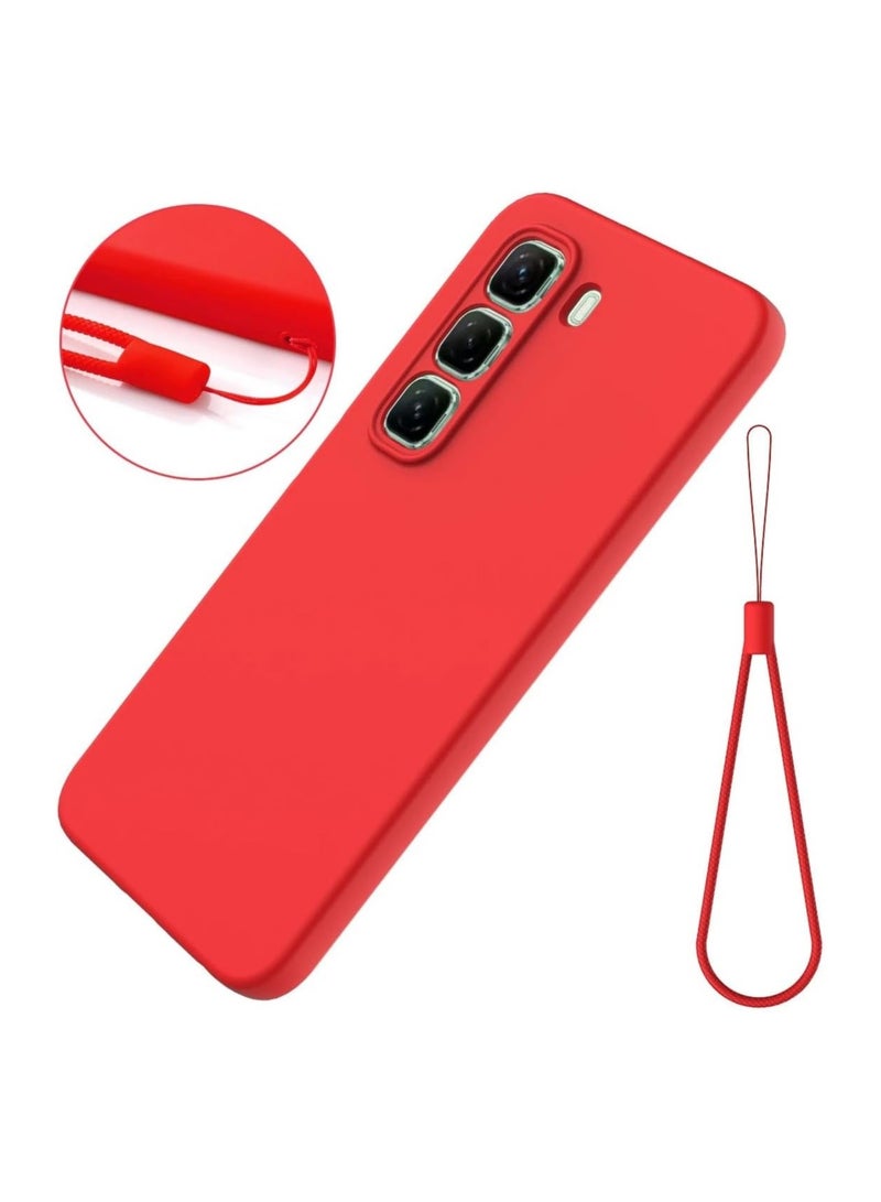 غطاء حماية متوافق مع هاتف Infinix Hot 50 Pro+ 4G، من مادة السيليكون السائل الناعم TPU مع طبقة قماش مايكروفايبر، مقاوم للبصمات ومضاد للصدمات مع حبل