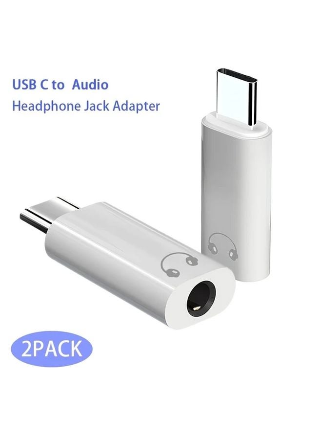 White USB C to 3 5mm Headphone Jack Adapter 2 Pack Compatible with iPhone 15 S23 S22 Ultra iPad Pro Pixel - Image 2