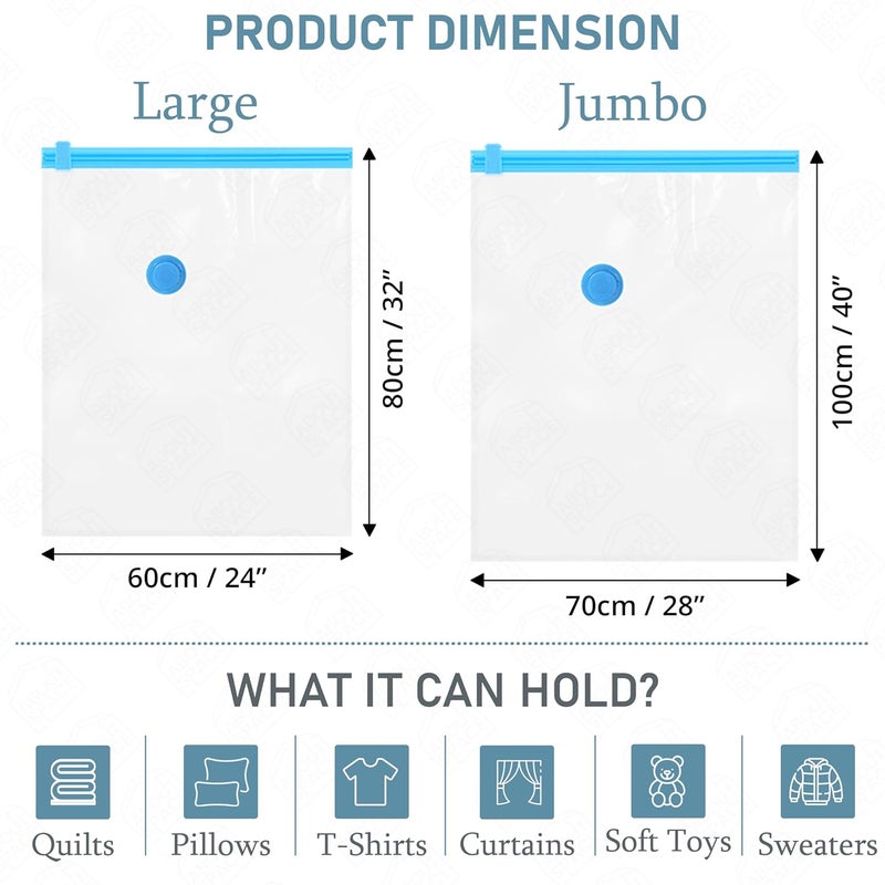ABOUT SPACE 6 Pack Vacuum Bags (3 Jumbo, 3 Large) Polyamide Polyethylene Airtight Reusable SPACE Saver Compression Storage Bags for Vaccine Sealer Bags with Ziplock for Comforters Blanket, Transparent - Image 5
