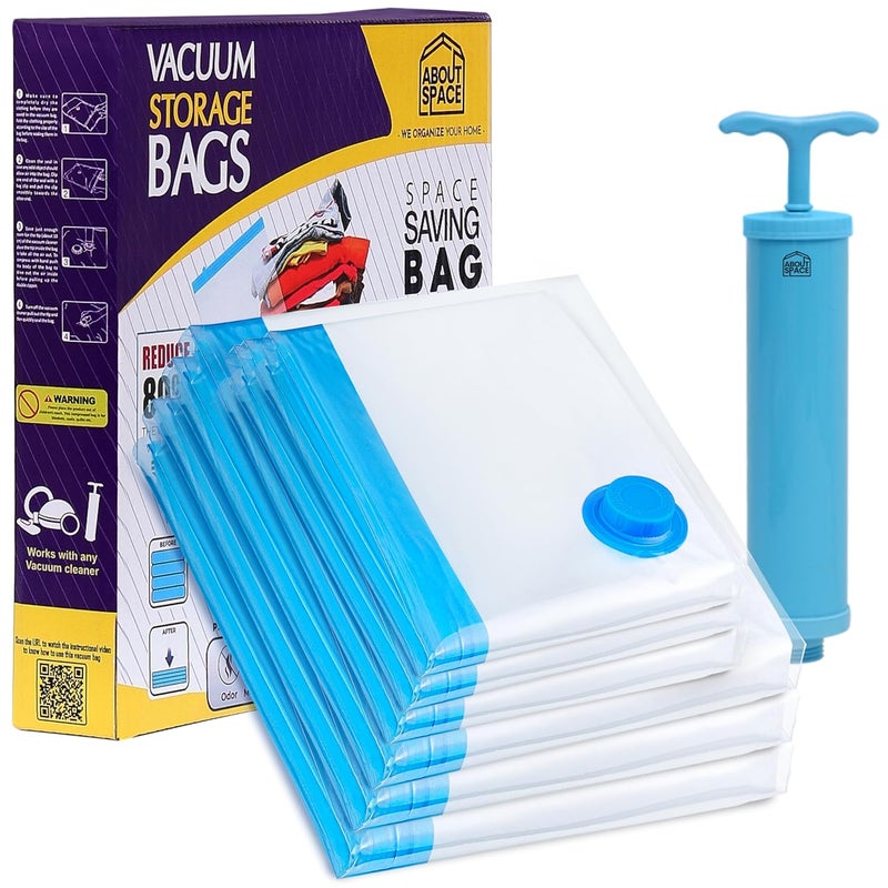 ABOUT SPACE 6 Pack Vacuum Bags (3 Jumbo, 3 Large) Polyamide Polyethylene Airtight Reusable SPACE Saver Compression Storage Bags for Vaccine Sealer Bags with Ziplock for Comforters Blanket, Transparent - Image 1