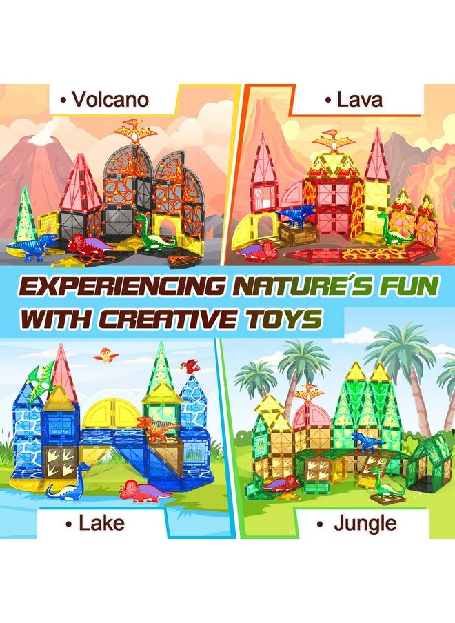 Coodoo - 102Pcs Dinosaur Toys Magnetic Tiles With 8 Dinosaurs - Jurassic Scenes Dinosaur World Adventure Set, Magnetic Blocks Kids Toys For Boys & Girls Ages 3+, Sensory Toddler Toys Creative Kids Games Gifts - Image 1