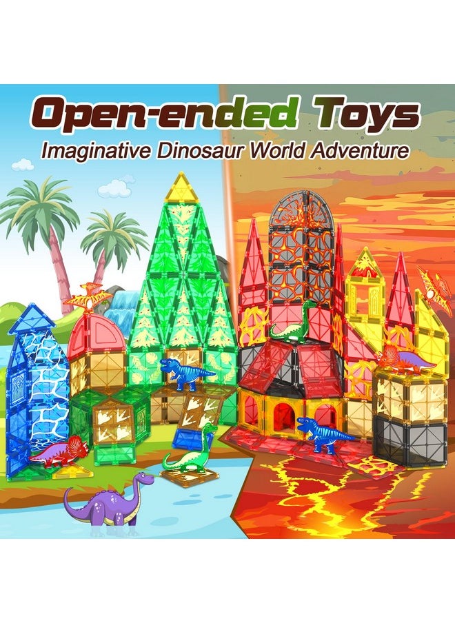 Coodoo - 102Pcs Dinosaur Toys Magnetic Tiles With 8 Dinosaurs - Jurassic Scenes Dinosaur World Adventure Set, Magnetic Blocks Kids Toys For Boys & Girls Ages 3+, Sensory Toddler Toys Creative Kids Games Gifts - Image 1
