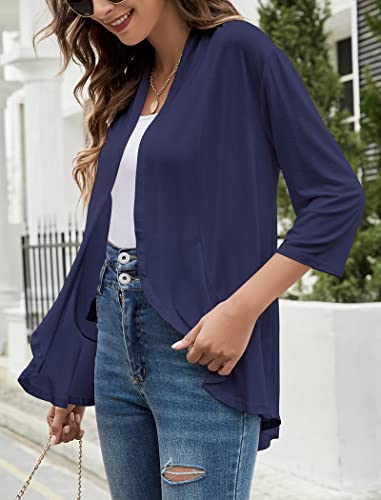 Yekaty Women's 3/4 Sleeve Cardigan Sweaters Cropped Open Front Shrug Bolero Navy Blue Lightweight Cardigans - Image 3