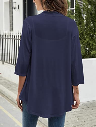 Yekaty Women's 3/4 Sleeve Cardigan Sweaters Cropped Open Front Shrug Bolero Navy Blue Lightweight Cardigans - Image 5