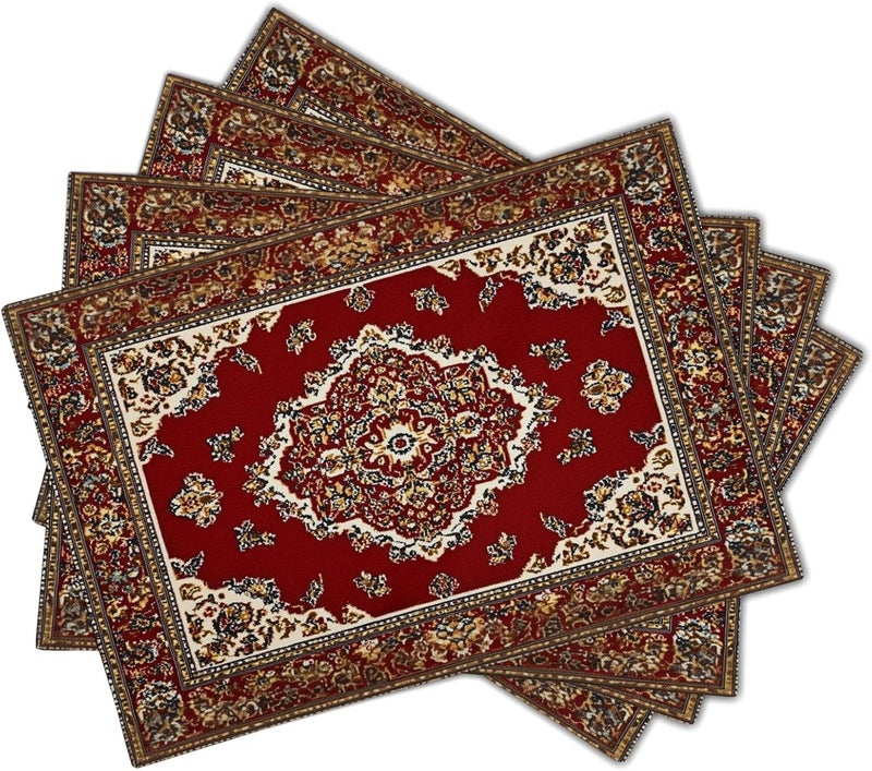 Giwawa 12x18 Ethnic Boho Placemats Set of 4 Antique Tribal Rustic Red Floral Table Mats Farmhouse Carpet Stain Resistant Washable Linen Place Mat for Kitchen Dining Picnic Party Decor - Image 2