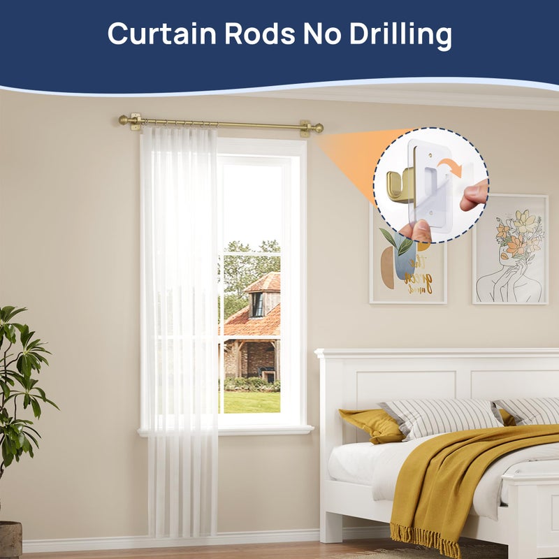 ENJOYBASICS No Drill Curtain Rods for Window 28 to 47 Inches, 5/8 Inch Diameter Renter Friendly Drapery Rod with Adhesive Brackets without Drilling, Adjustable from 27 to 52 Inches, Gold - Image 3