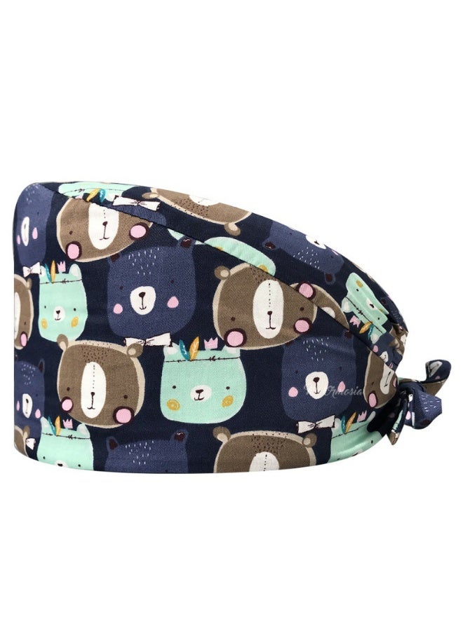 NIBEMINENT Cartoon Doctor Operating Room Pattern Printed Nursing Head Cap Lab Scrub Pet Hospital Surgical Hat Unisex Dentist Scrub Cap