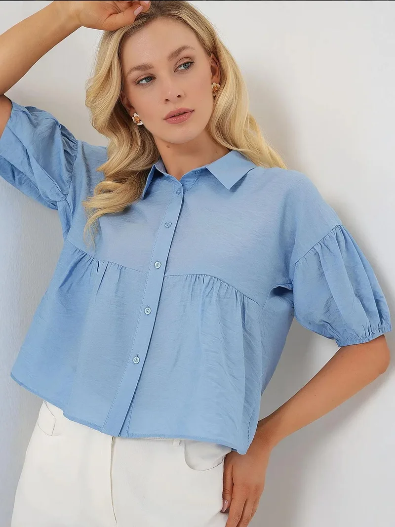 BIG DART BDART Loose-Fit Cropped Button-Up Shirt with Shirt Collar