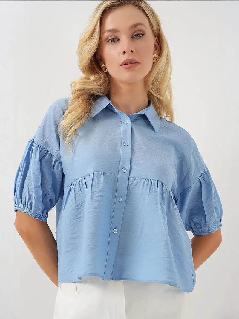 BIG DART BDART Loose-Fit Cropped Button-Up Shirt with Shirt Collar