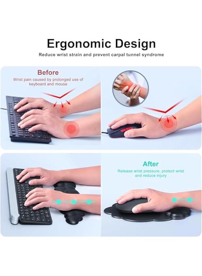 HOOKOR Cloud Wrist Rest Keyboard Cloud Wrist Pad Keyboard Wrist Rest Keyboard Cloud Mouse Pad Leather PU Non-Slip Base Desk Wrist Rest Support for Computer Laptop Gaming Mac Home Office (Black) - Image 3