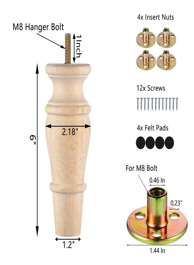 Michanco Wooden Furniture Legs 6 Inch Set of 4 Unfinished Replacement Legs for Chair Ottoman Cabinet Dresser M8 Bolt - Image 4