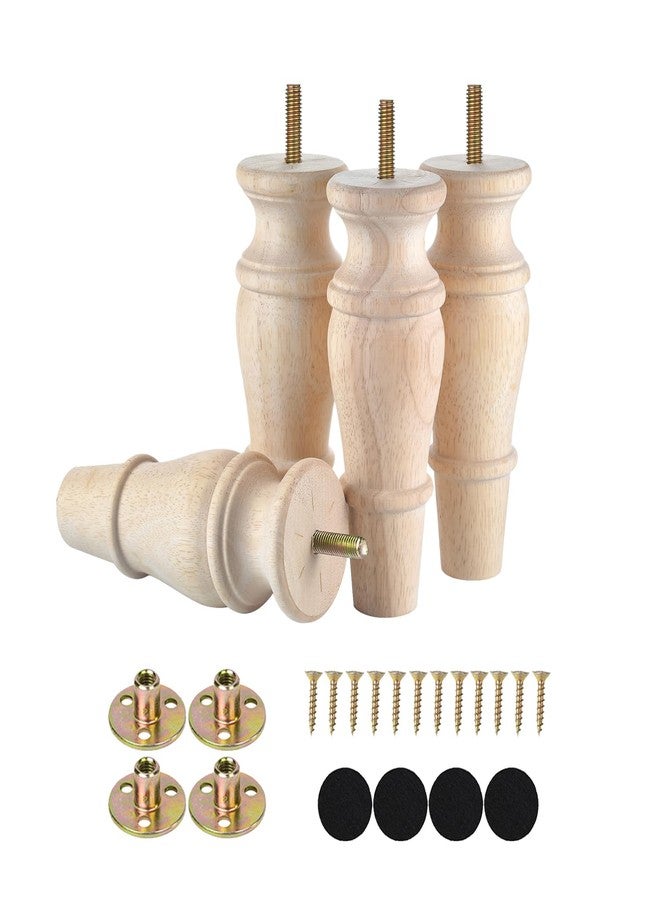 Michanco Wooden Furniture Legs 6 Inch Set of 4 Unfinished Replacement Legs for Chair Ottoman Cabinet Dresser M8 Bolt - Image 1