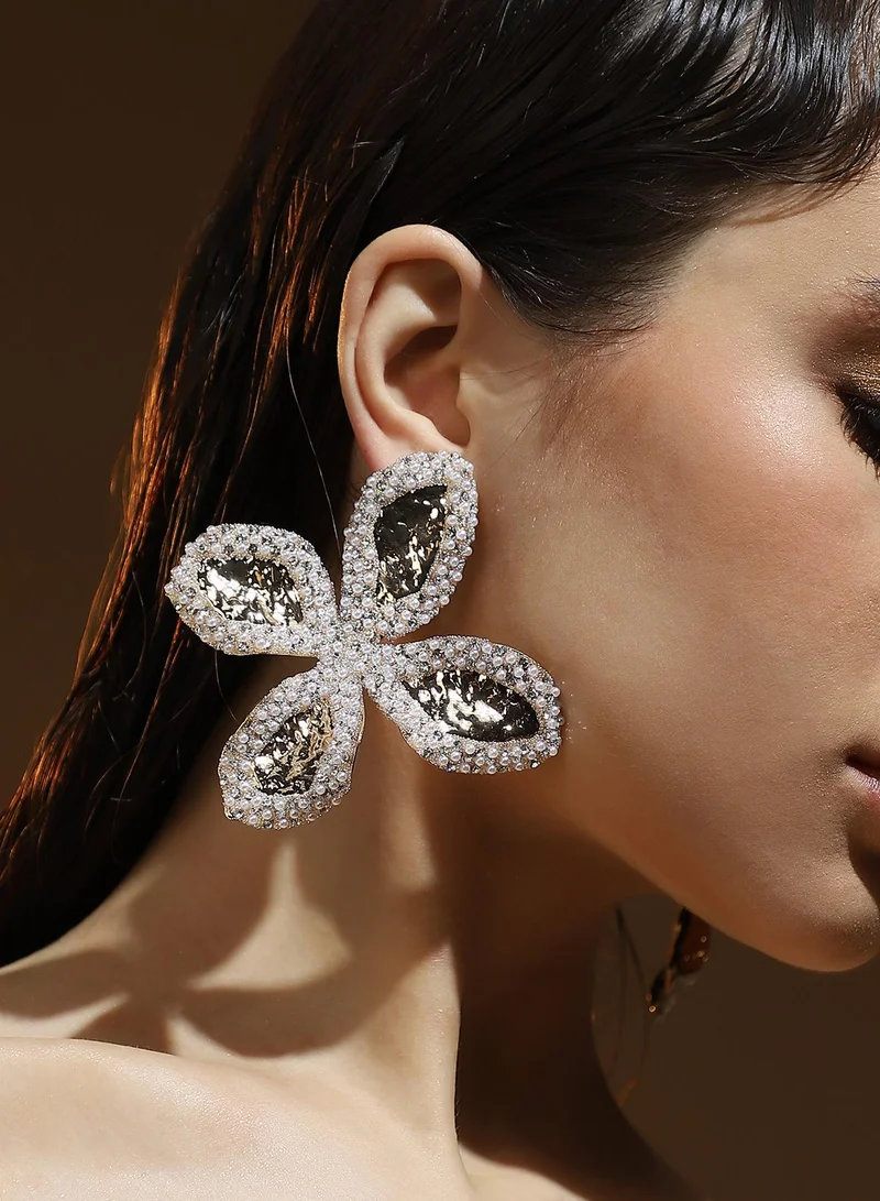 SOHI SOHI Women's The Oulined-Petalia Statement Earrings For Party Wear | Crystal  Colour | Alloy Material | Push Back Closure | Artificial Stone Earrings | Statement Earrings For Women & Girls