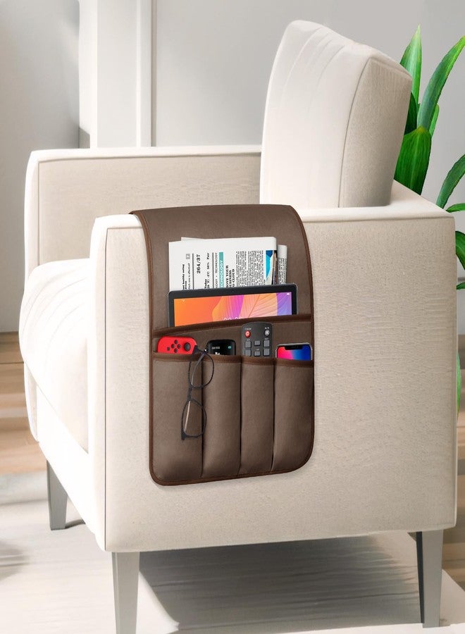 WETRBWEH Remote Control Holder for Armchair Caddy，Couch Caddy Organizer TV Remote Holder for Bed Storage 5 Pockets，Remote Caddy Bedside Organizer Bedside Table Organizer (Brown, 35"x12.4") - Image 2