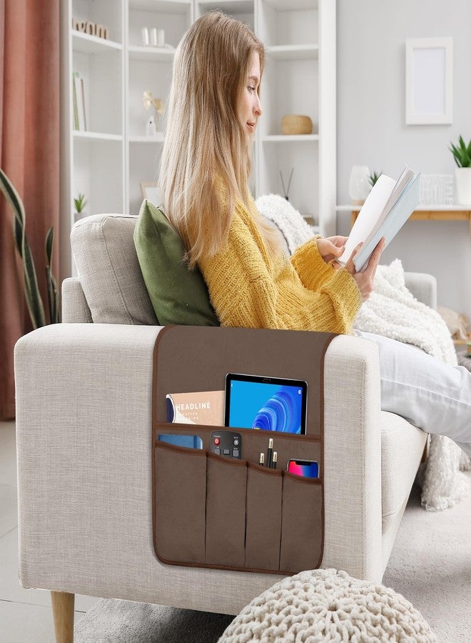 WETRBWEH Remote Control Holder for Armchair Caddy，Couch Caddy Organizer TV Remote Holder for Bed Storage 5 Pockets，Remote Caddy Bedside Organizer Bedside Table Organizer (Brown, 35"x12.4") - Image 3