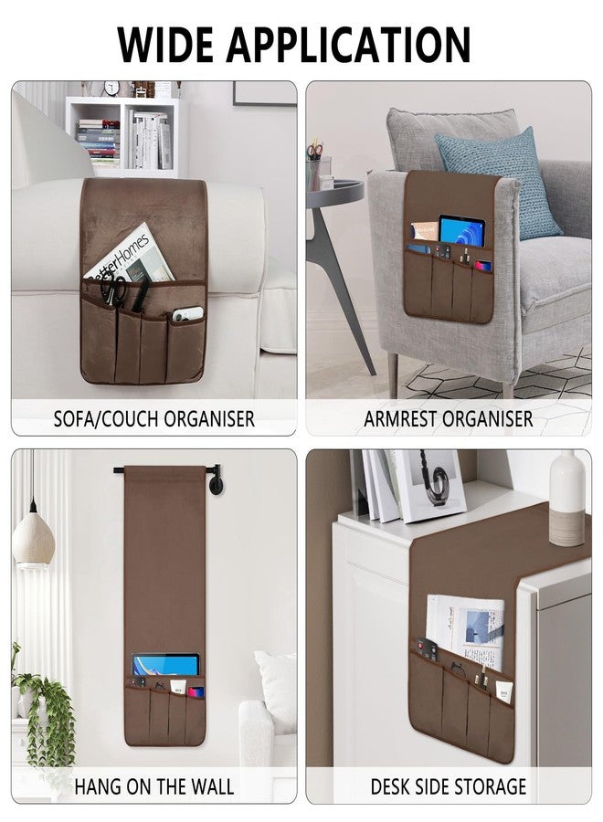 WETRBWEH Remote Control Holder for Armchair Caddy，Couch Caddy Organizer TV Remote Holder for Bed Storage 5 Pockets，Remote Caddy Bedside Organizer Bedside Table Organizer (Brown, 35"x12.4") - Image 5