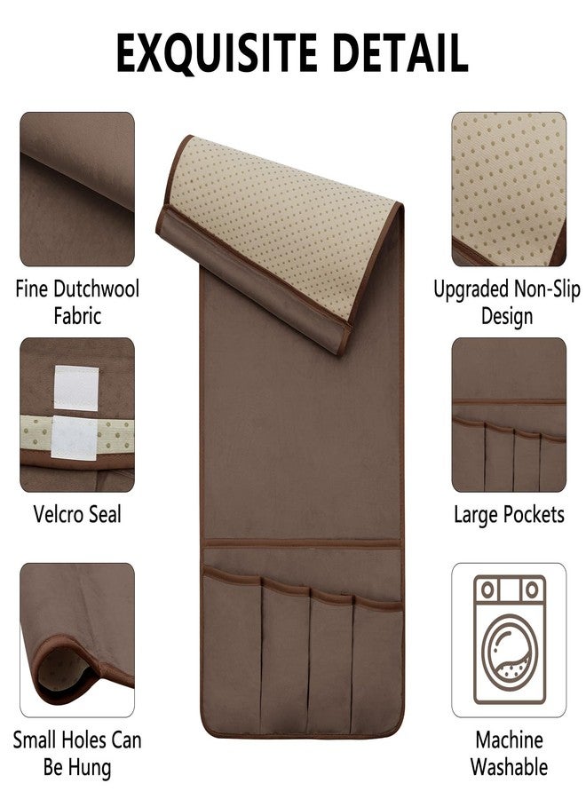 WETRBWEH Remote Control Holder for Armchair Caddy，Couch Caddy Organizer TV Remote Holder for Bed Storage 5 Pockets，Remote Caddy Bedside Organizer Bedside Table Organizer (Brown, 35"x12.4") - Image 4