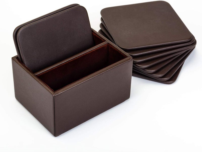 Dacasso Chocolate Holder Brown Leatherette 10 Square Coaster Set - Image 3