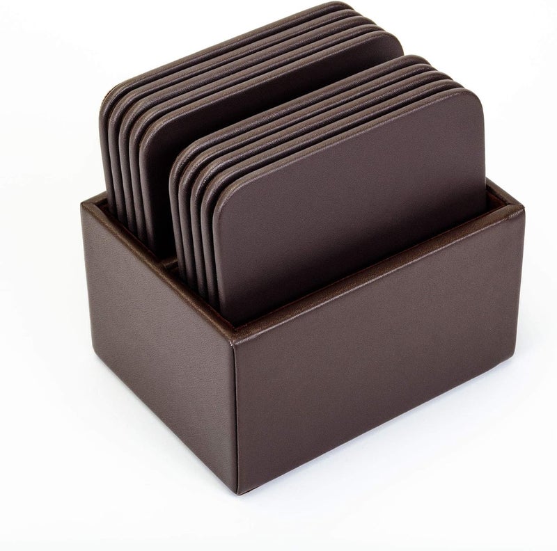 Dacasso Chocolate Holder Brown Leatherette 10 Square Coaster Set - Image 4