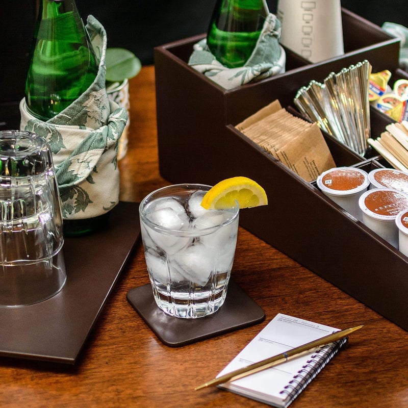 Dacasso Chocolate Holder Brown Leatherette 10 Square Coaster Set - Image 5