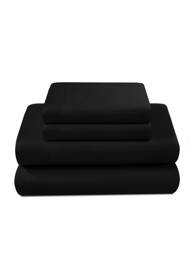 Lavish Touch Threadcount Flannel Fitted Bottom Sheet 100% Cotton- Double Brushed Flannel -170 GSM Heavyweight,Deep Pockets, Pre-Shrunk & Anti-Pill, All Around Elastic -  (Queen , Black ) - Image 1